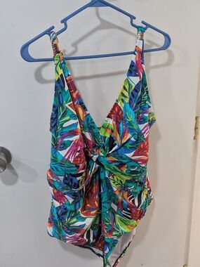Ralph Lauren Blue and Green Tropical Print Swimsuit